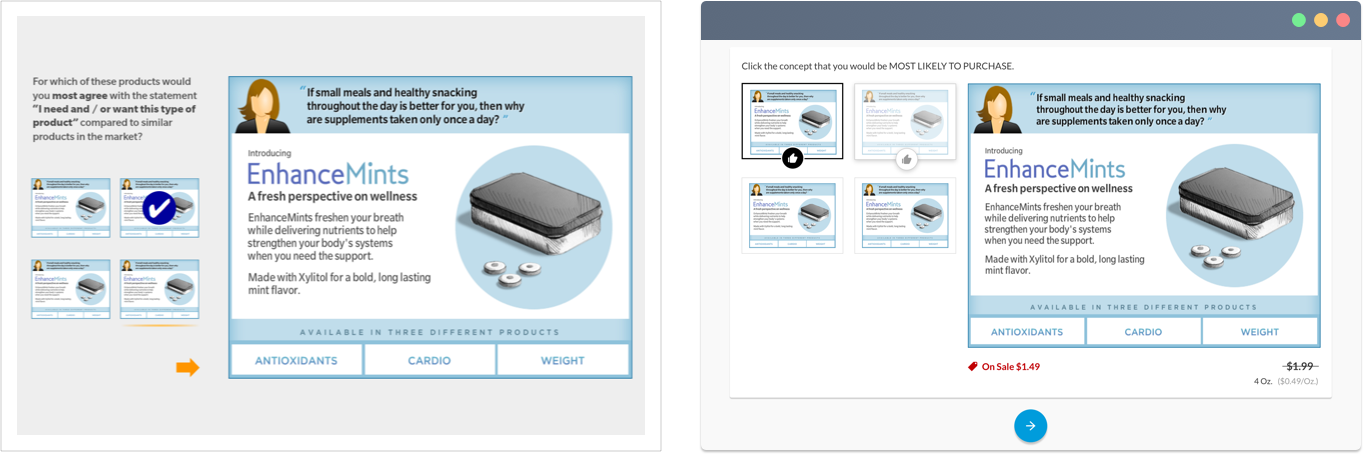 Survey Interface Choice Set exercise before and after comparison