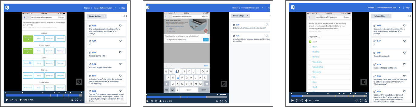 Online User Testing screen shots